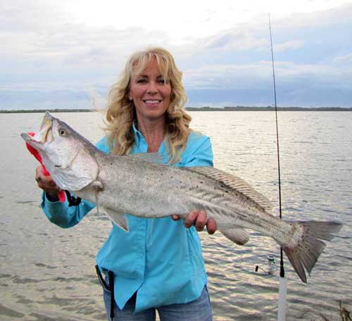 Helena with another beautiful speckled trout!