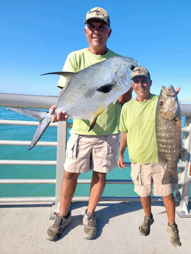 caught a 37-inch permit (left) and a beast of a cubera snapper on Thursday.